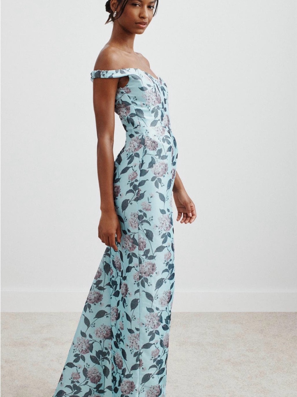 Katie May One-Shoulder Light Blue Floral Jacquard Gown - Picture 4 of 15